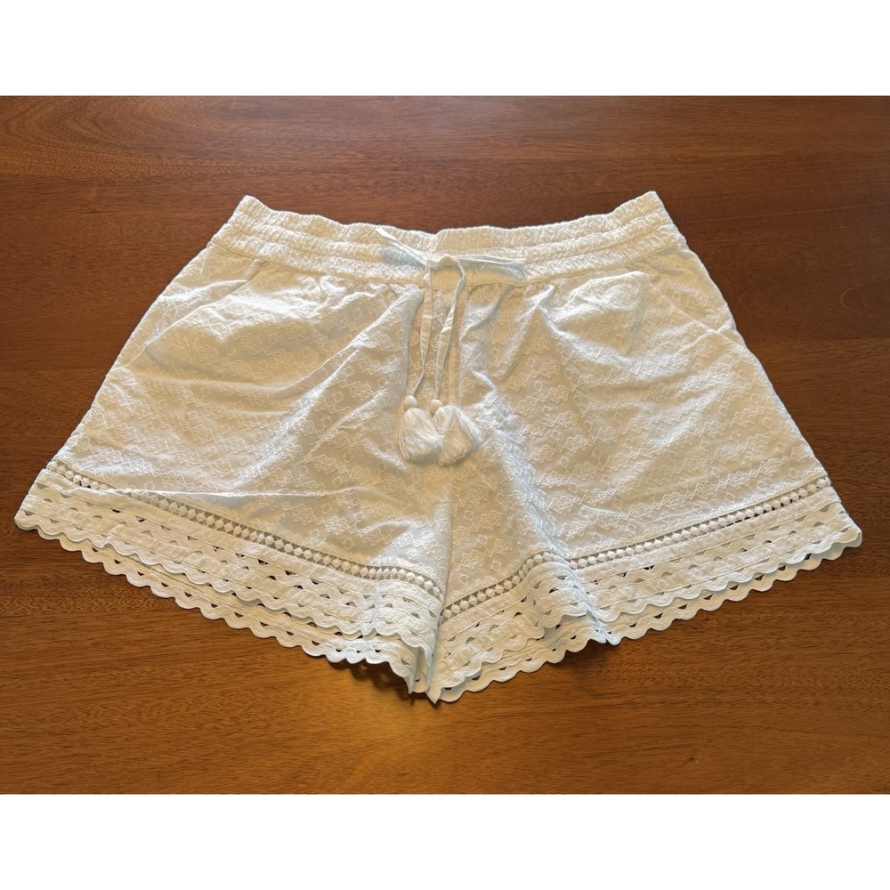 Veronica Beard Tijana Shorts Women's Size XL White Embroidered Scalloped Tassel‎ - Picture 6 of 13